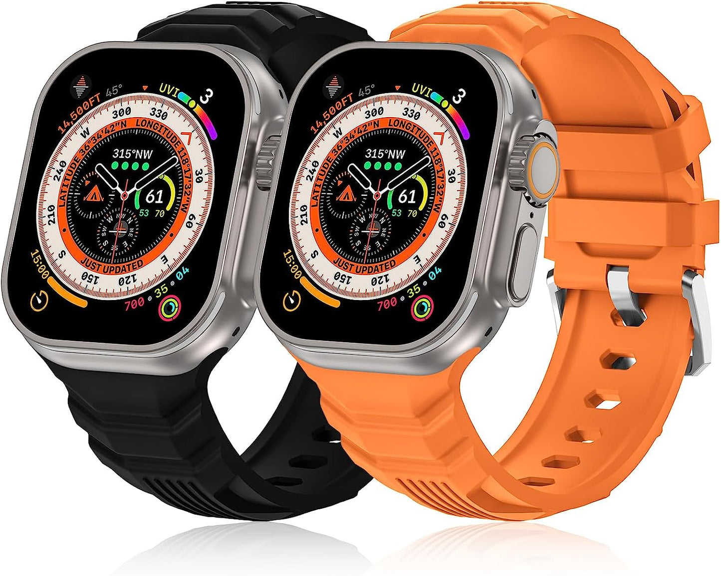 Seizehe Sport Bands Compatible with Apple Watch Ultra Band 49Mm 45Mm 44Mm 42Mm for Men, Soft Silicone Wristbands Replacement Strap for Iwatch Ultra Bands Series 8/7/SE/6/5/4/3/2/1, 2 Packs  Seizehe Black/Orange 42mm/44mm/45mm/49mm 