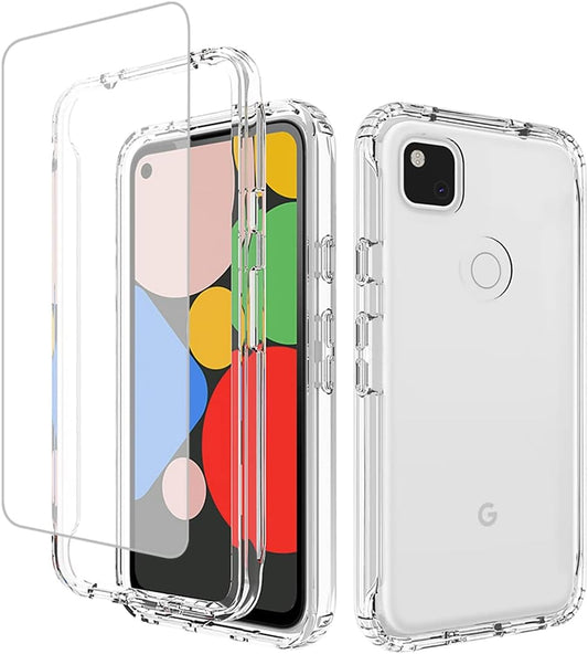 Vavies Compatible with Google Pixel 4A (Not Fit 4A 5G) G025J Case with Tempered Glass Screen Protector, Full Body Shockproof Clear Flexible Protective Cover Cases for Google Pixel 4A (Clear)  Vavies   