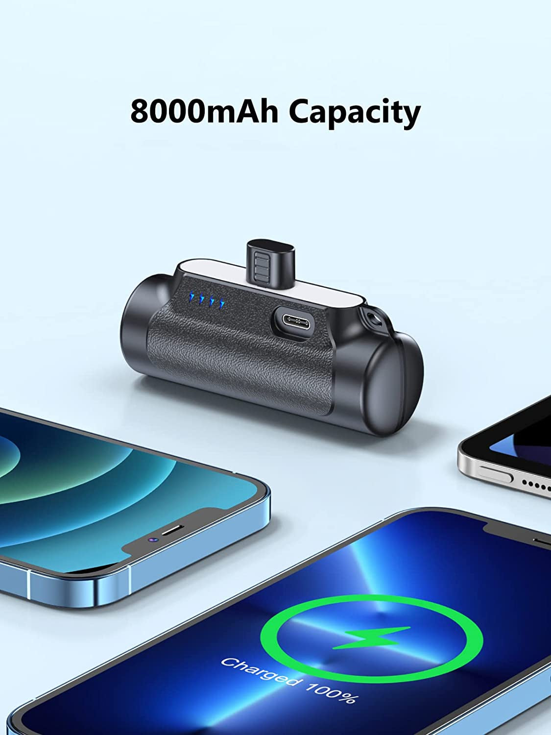 Abnoys Portable-Charger-Power-Bank - 8000Mah Mini Power Bank Ultra Compact Portable Phone Charger Battery Pack Compatible with Iphone Comes with a Type-C Conversion Interface (Black)  Shenzhen jincheng Electronic Technology Co.,Ltd   