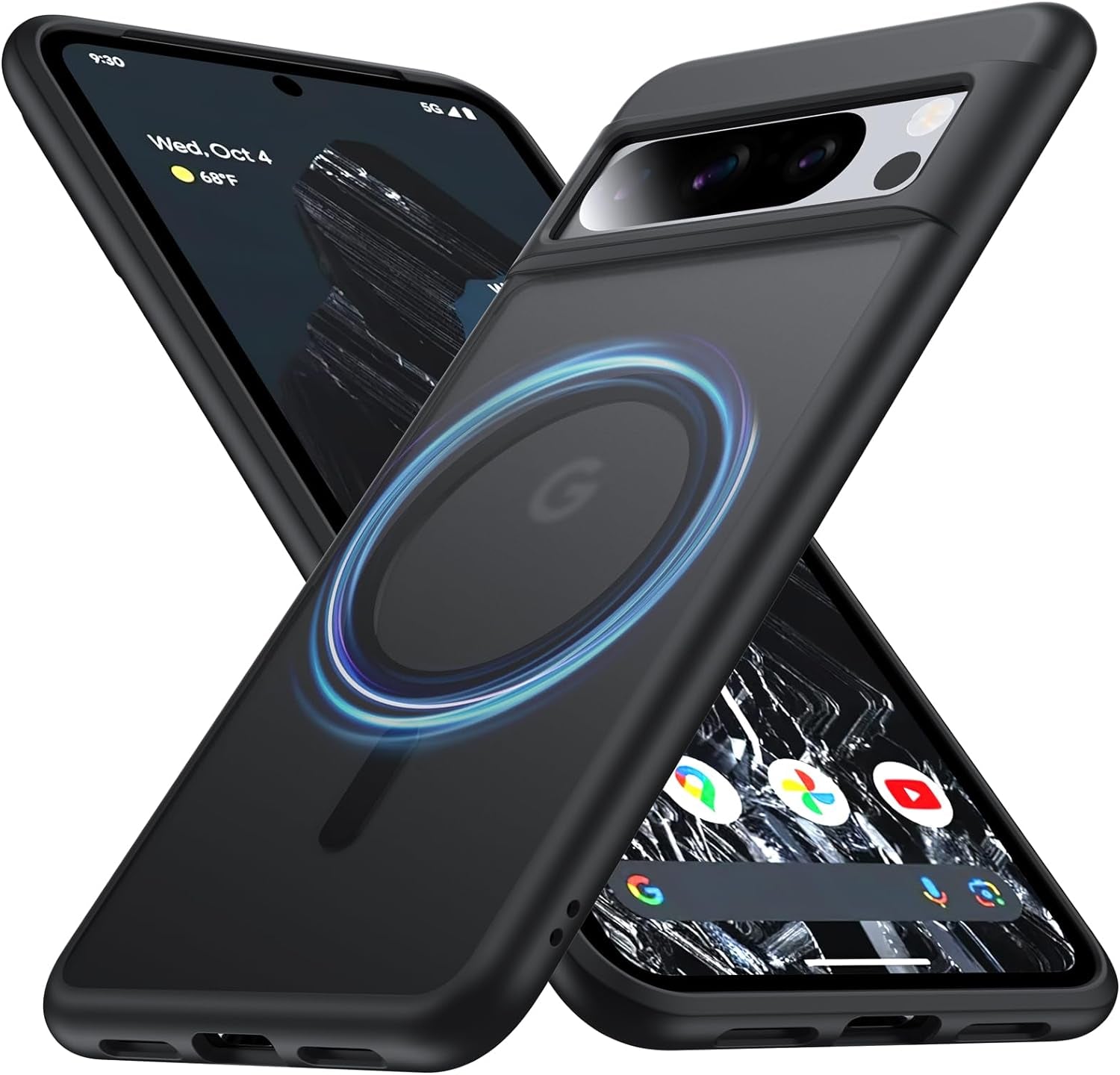 [360°Rotatable Ring] for Google Pixel 8 Pro Case Compatible with Magsafe [NO.1 Magnetic Invisible Stand] [Military Shockproof] [Translucent Matte] with Silicone Bumper for Pixel 8 Pro Cover Slim,Black  FNDMIL Black [Magnetic] Google Pixel 8 Pro [6.7 Inch] 