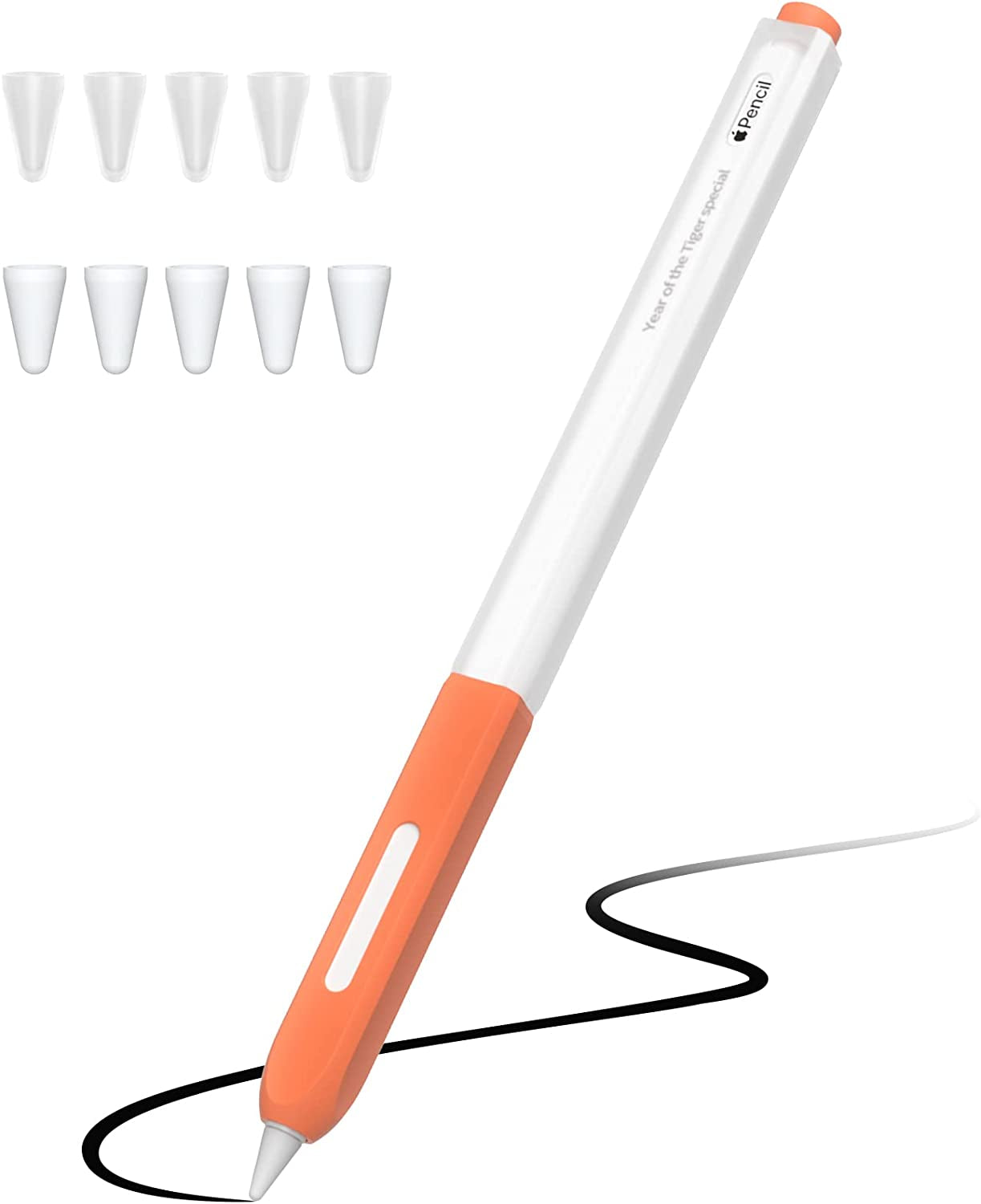 JOOSKO Pencil Case Compatible with Apple Pencil 2Nd Generation Cover Sleeve,Silicone Translucent Duotone，[With 10 Silicone Tip Cover],Support Magnetic Wireless Charging (Pink)  JOOSKO Orange  