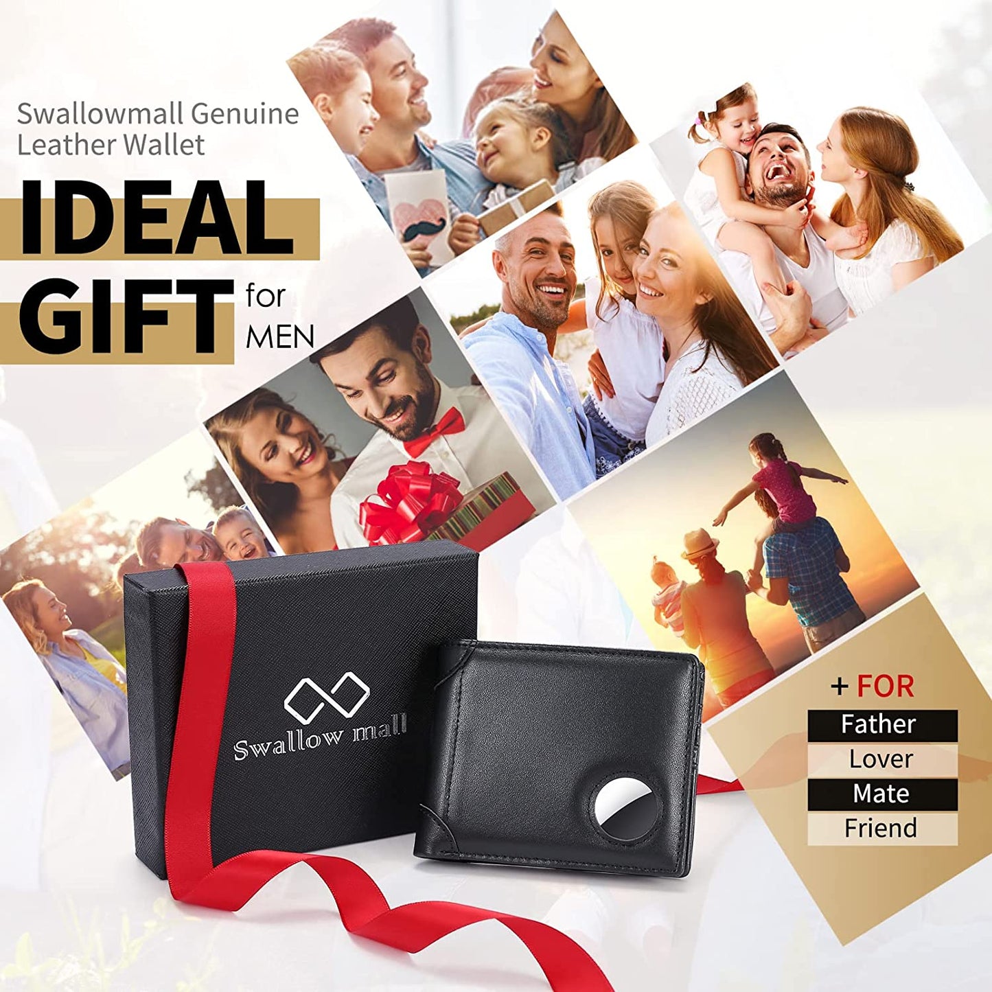 Swallowmall Airtag Wallet for Men,Rfid Genuine Leather Bifold Wallets for Men Removable ID Windows 11 Cards Holders Gift Box(Airtag Not Included)  swallowmall   