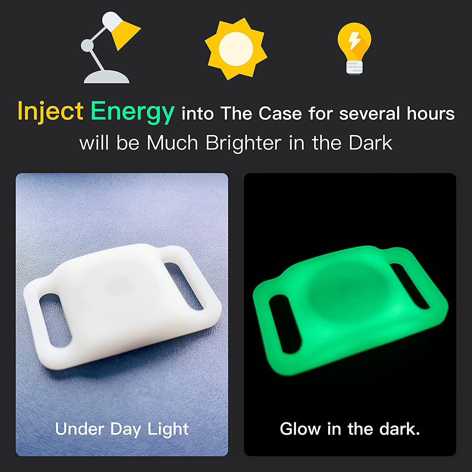 IPX7 Waterproof Airtag Holder, Damonlight 2 Packs Airtag Dog Collar Holder Fit for Dog Cat Collar Pet Loop Air Tag Holder Accessories, anti Scratch Silicone Case Lightweight Soft (Glow in Dark)  DamonLight   