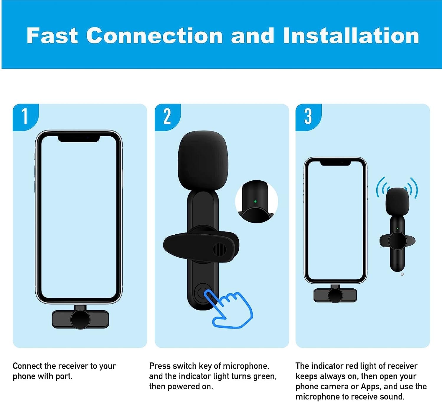 Jinlongshan,Mobile Phone Wireless Portable Microphone,Mini Lapel Mics Plug-Play 2.4G Ultra-Low Delay Noise Reduction Chip for Video Recording Interview Podcast Vlog Youtube Tiktok  jinlongshan   