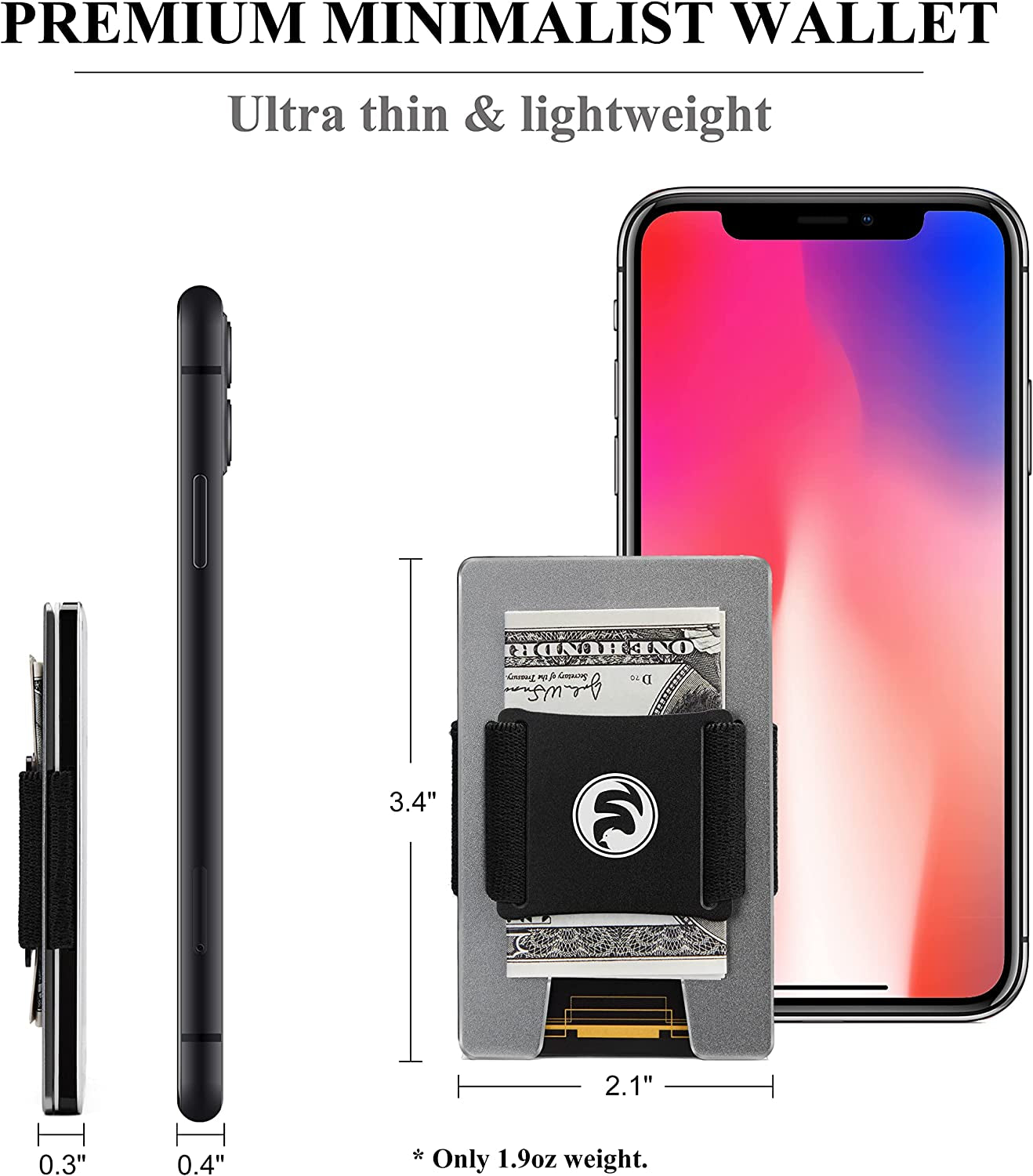 Men Minimalist Metal Cash Strap Wallet for Men Women Him Her | Personalized Slim Front Pocket RFID Blocking Belt Aluminum Card Holder for Business Travel | Birthday Christmas Anniversary Deployment  FeiYen   