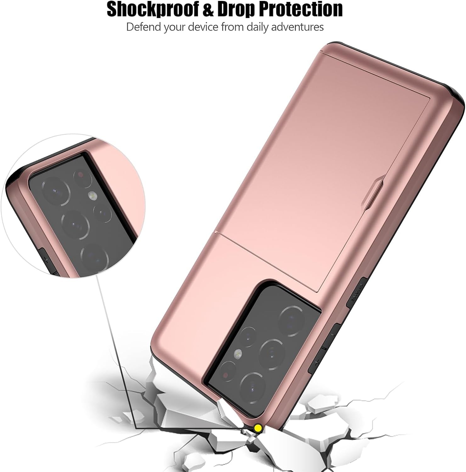 Nvollnoe for Samsung S21 Ultra Case with Card Holder Dual Layer Heavy Duty Protective Galaxy S21 Ultra Case Hidden Card Slot Slim Wallet Case for Samsung S21 Ultra(Rose Gold)  Nvollnoe   