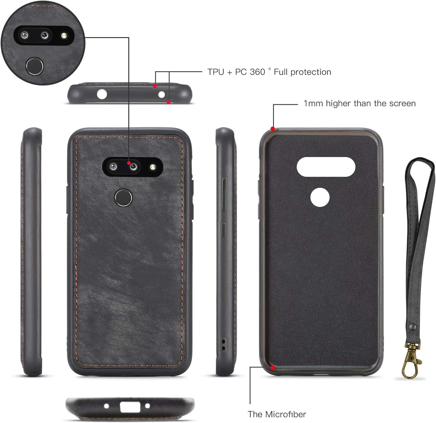 Simicoo LG G8 Thinq Leather Wallet Zipper Purse Detachable Card Slots Holder Flip Case Magnetic Wrist Strap Handle Shockproof Cover Pocket Wallet Handbag for LG G8 Thinq (Black, LG G8 Thinq)  Simicoo   