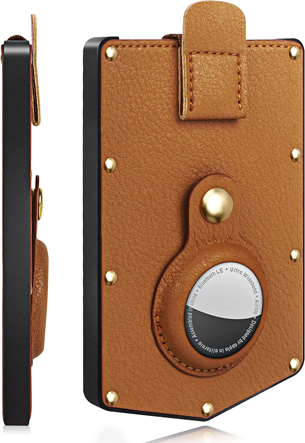 ONIJIA Airtag Wallet Card Holder Men, Smart Air Tag Wallet with Real Leather and Metal, RFID Card Case, Minimalist Credit Card Holder Women, Christmas Gifts (Brown)  ONIJIA   