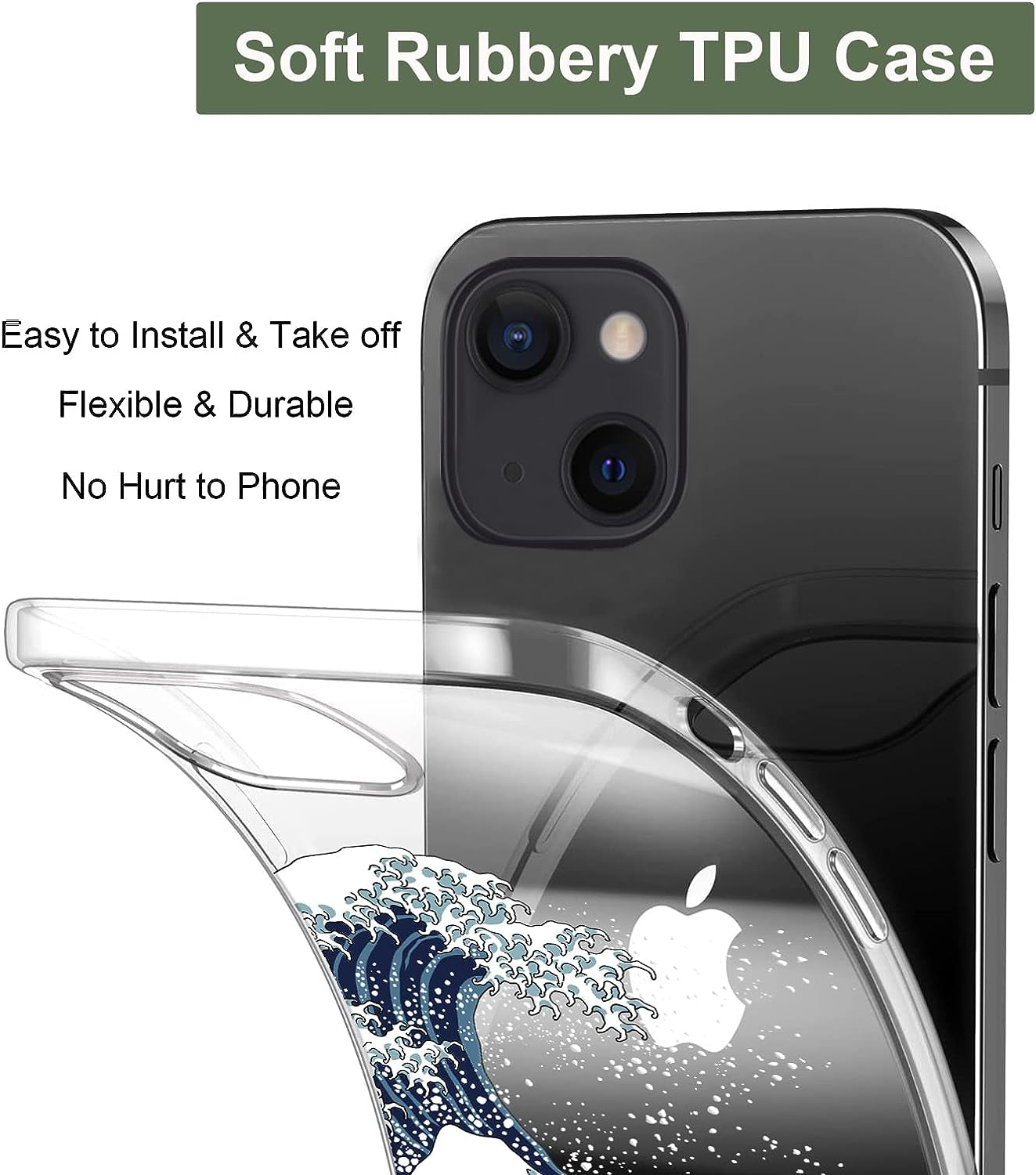 Unov Case Compatible with Iphone 14 plus Case Clear with Design Embossed Pattern Soft TPU Bumper Slim Protective 6.7 Inch (Great Wave)  Unov   