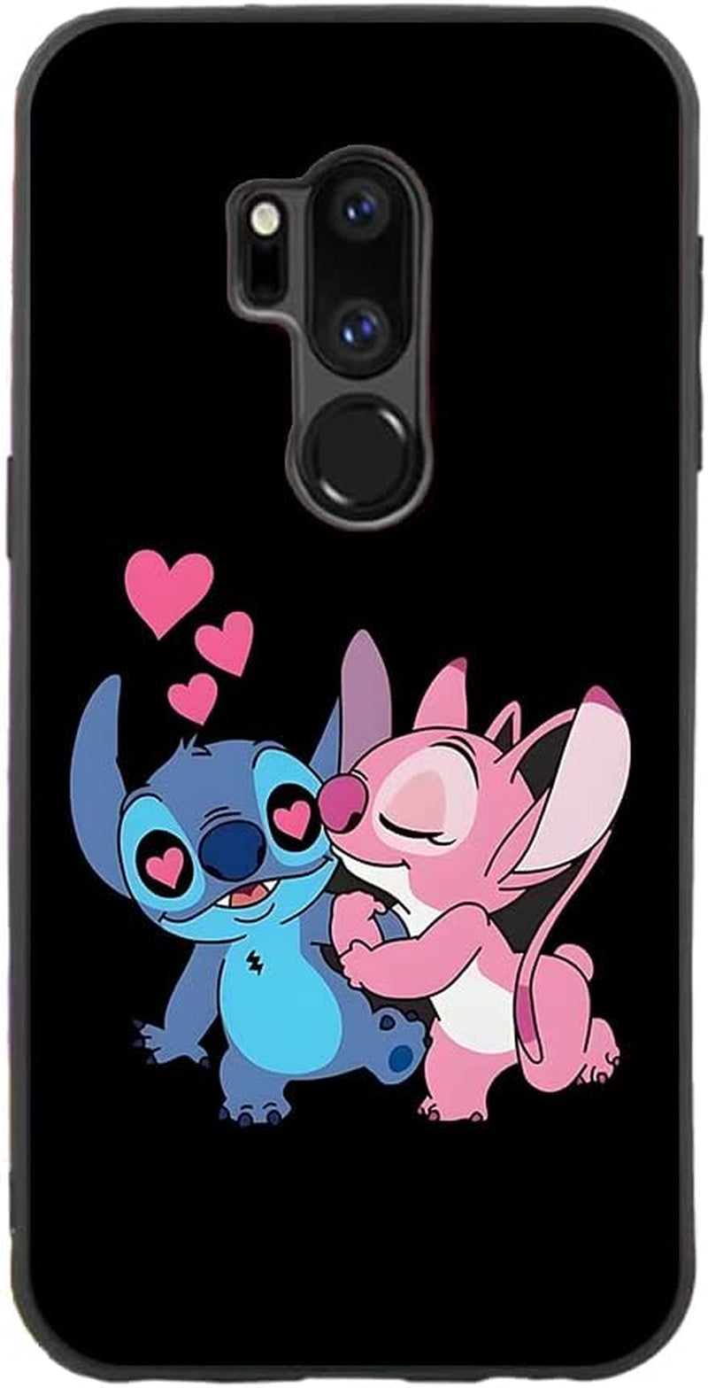 For LG G7 Thinq, Cartoon Ohana Blue Animal Stih #08 Protective Smooth Silicone Shockproof Soft TPU Black Phone Case Back Cover  LARUZE 07  