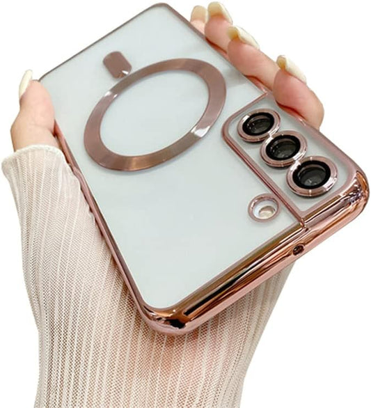 Doowear Galaxy S22+ plus Case Magnetic [Support Magsafe Charger] Wireless Anti-Scratch Shockproof Plated Bumper Clear Full Camera Protection Phone Cover Case for Samsung Galaxy S22+ Plus-Rose Gold  Doowear   