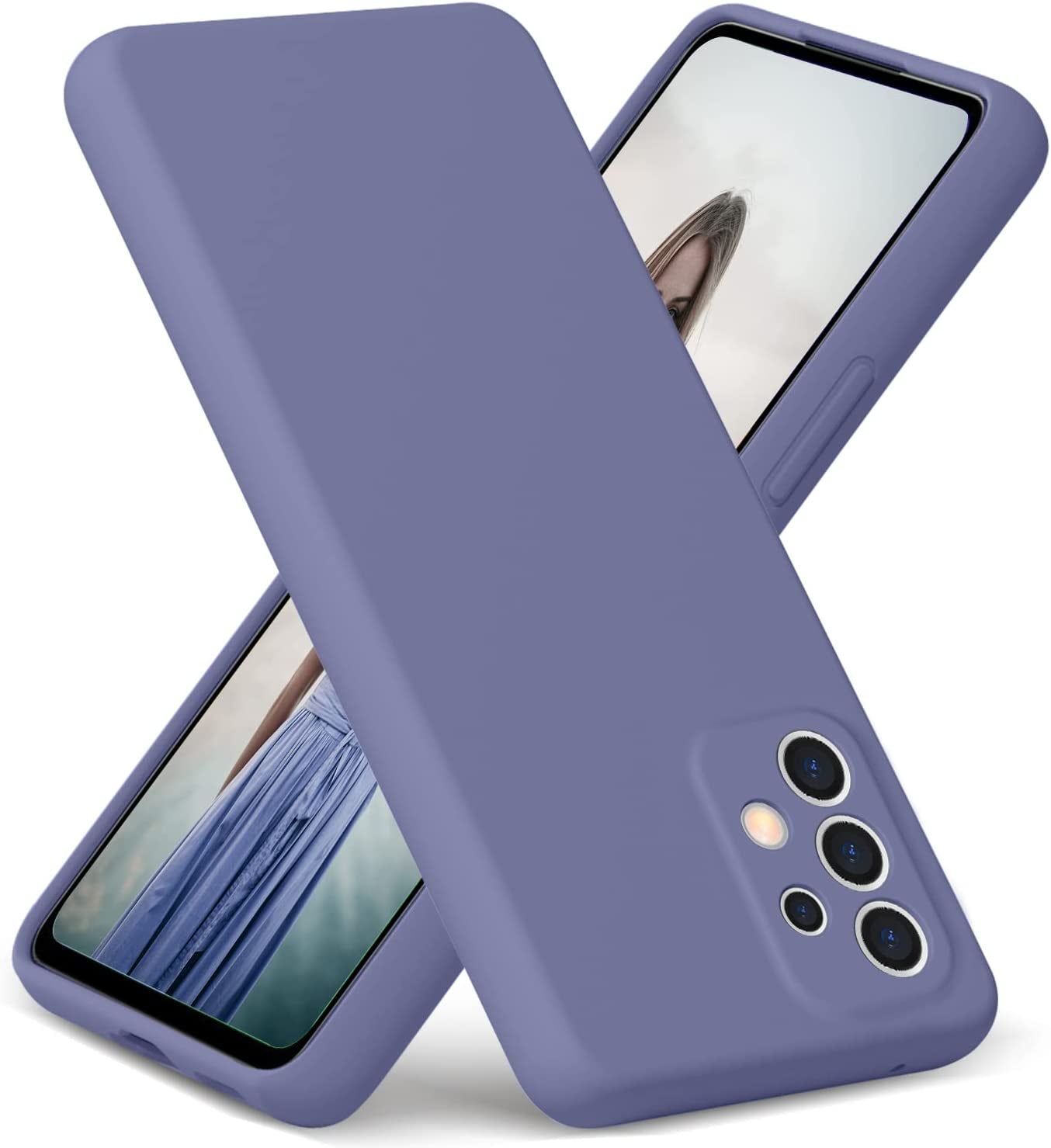 Gueen Compatible with Samsung Galaxy A53 5G Case, Premium Liquid Silicone, with [Camera Protection] [Soft Anti-Scratch Microfiber Lining] Full Body Shockproof Protective Phone Case - Hot Pink  Gueen Lavender Grey  