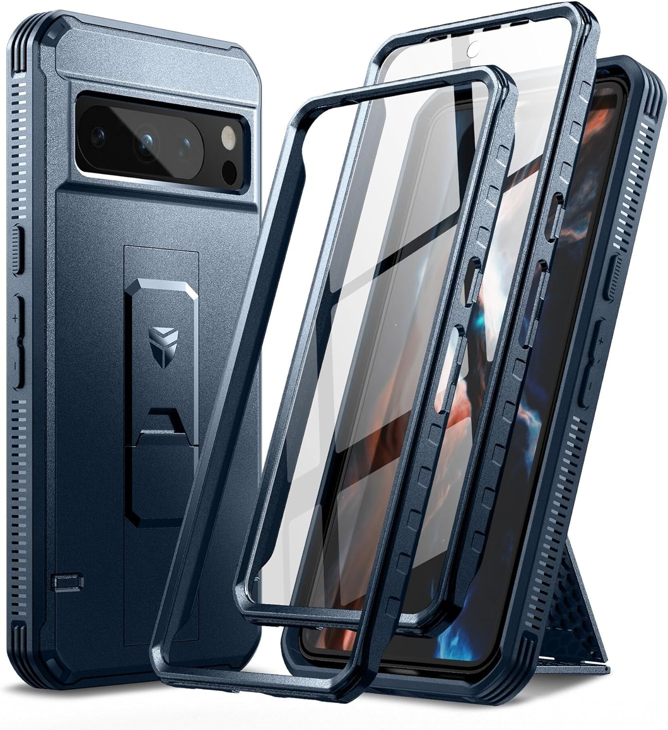 Dexnor Full Body Case for Google Pixel 8 Pro, Built-In Screen Protector and Kickstand, [Extra Front Frame] Heavy Duty Military Grade Protection Shockproof Rugged Cover Case for Pixel 8 Pro 5G, Red  Dexnor Grey Blue Pixel 8 Pro 