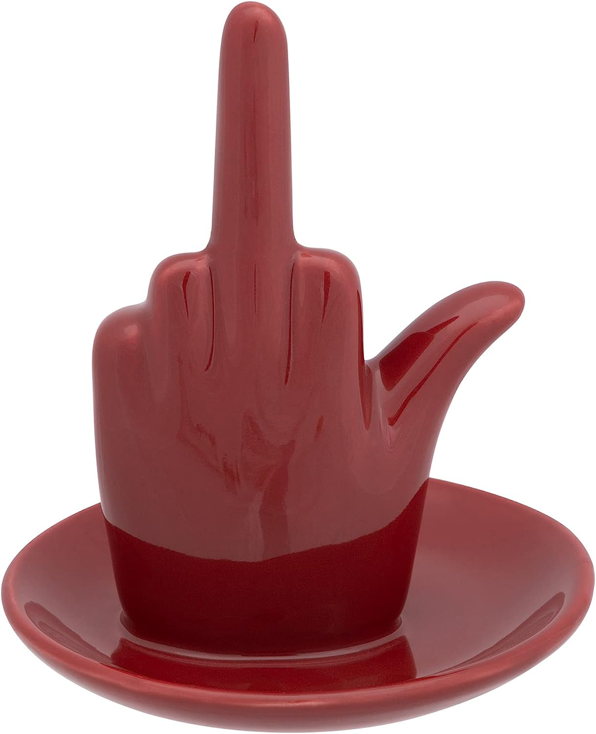 Stephanie Imports White Ceramic Middle Finger Jewelry Ring Dish Tray  Stephanie Imports Maroon  