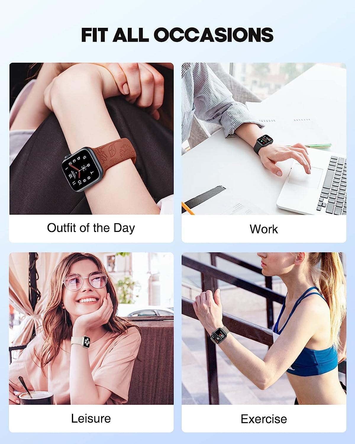 Astorgos 4 Pack Watch Band Compatible with Apple Watch Band 38Mm 40Mm 41Mm, Apple Watch SE, SE2 Series 8/7/6/5/4/3/2/1, Engraved Sport Silicone Strap Replacement Wristband  Astorgos   