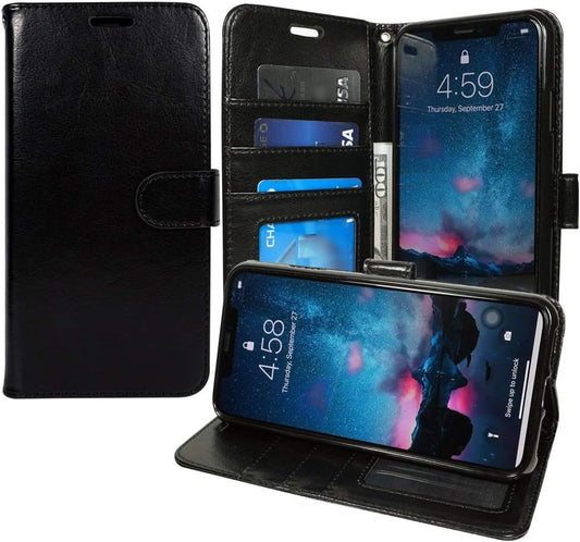 Zase LG V40 Case, Design for LG V40 Thinq Wallet Protective Case Premium PU Leather Flip Folio Cover W/[Wrist Strap] Card Slot Money Pocket [Kickstand] (Solid Black)  Zase ®   