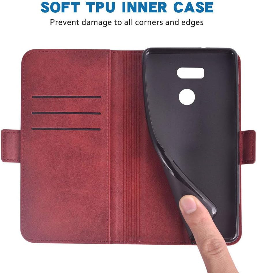 Phone Case for LG V30 Thinq V35 plus Leather Wallet Cases with Tempered Screen Protector Accessories Card Holder Full Body Flip Folio Cover LGV30 LGV35 LG30 LG35 V 30 35 V30+ V30S H931 Women Men Red  FDC   