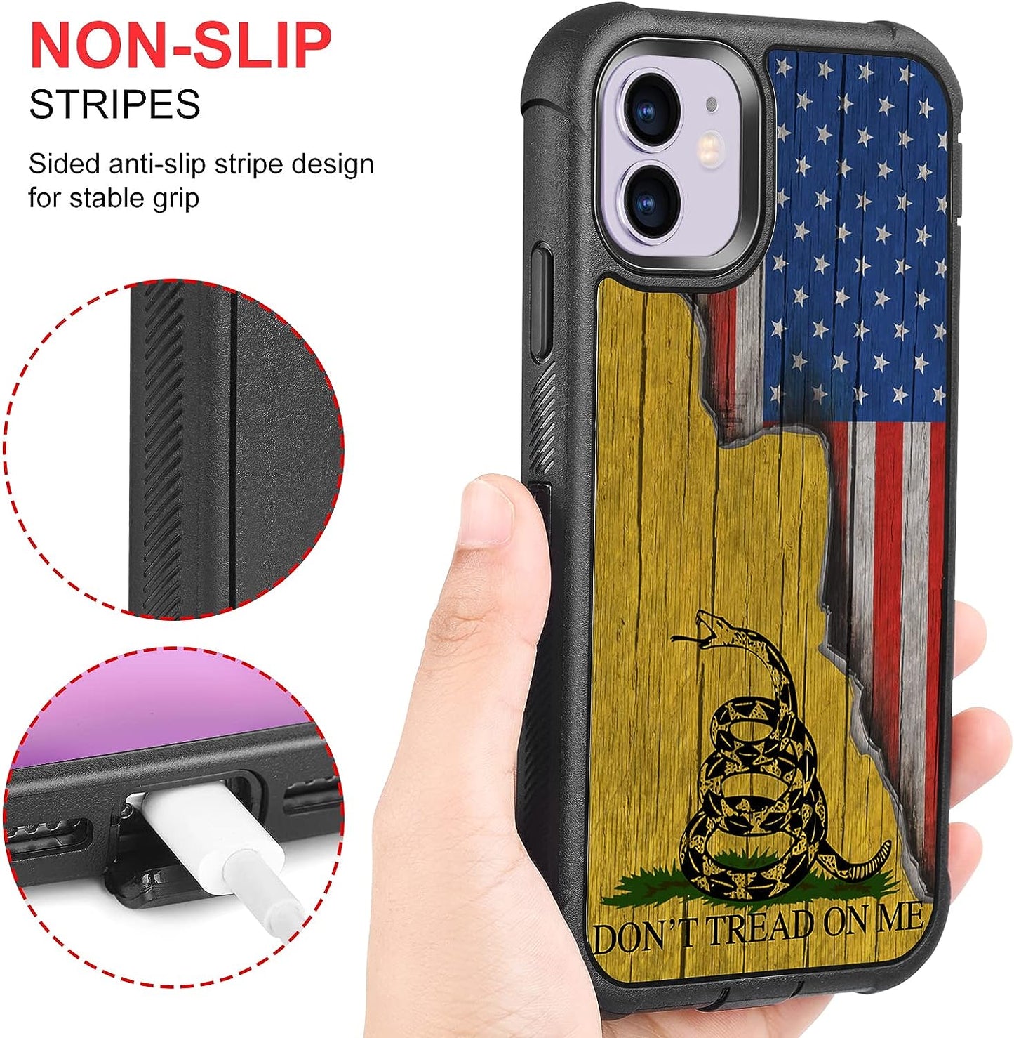XWMHHP Compatible with Iphone 12 Case Iphone 12 Pro Case Dont Tread on Me American Flag Design for Men, 3-Layer Rugged Shockproof Hard Plastic Bumper +Soft Silicone Rubber Heavy Duty Protection Cover  XWMHHP   
