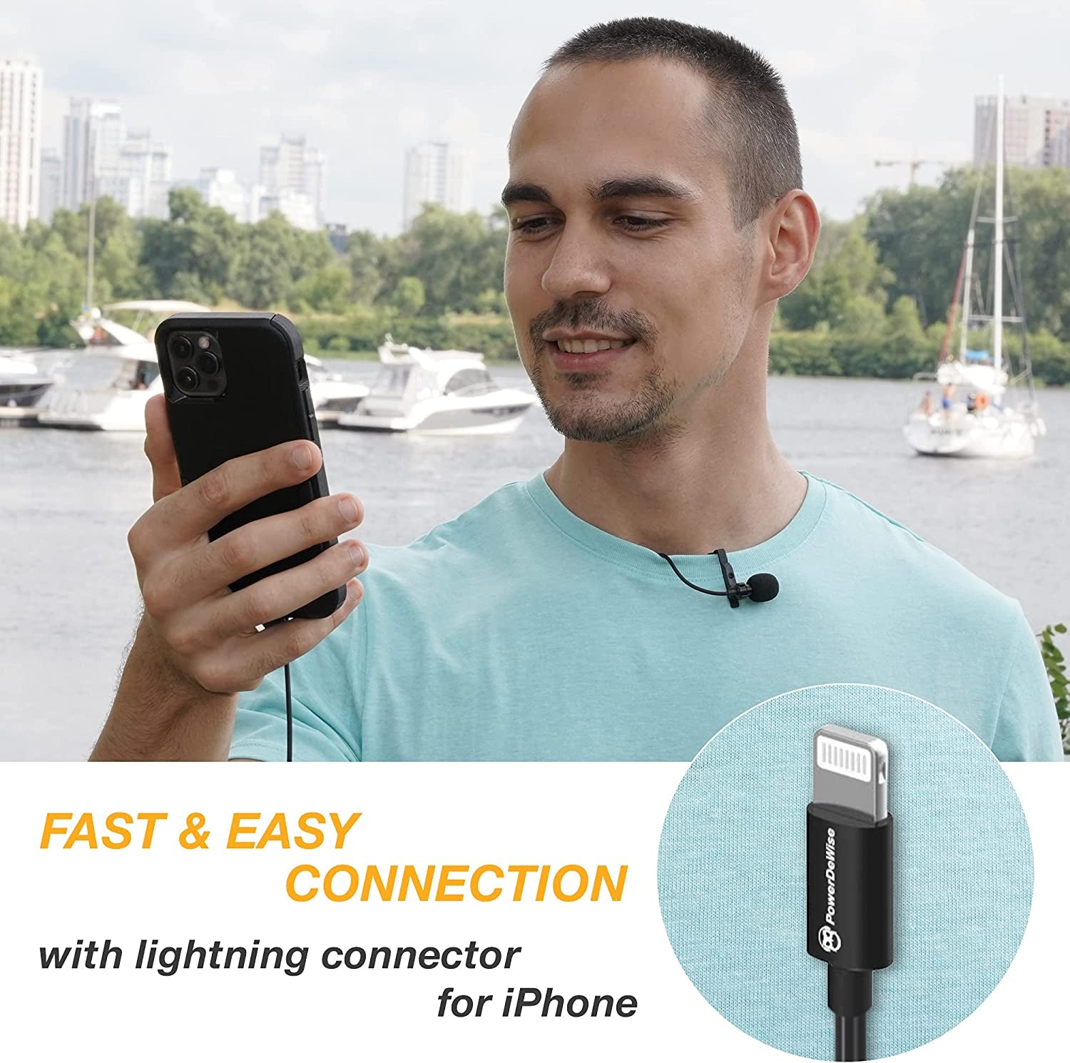 Professional Grade External Lavalier Microphone for Iphone Ipad Ipod - Lapel Omnidirectional Condenser Mic Phone Audio Video Recording Portable Clip-On for Vlogging, Youtube, Interview, Tiktok (12Ft)  PowerDeWise   