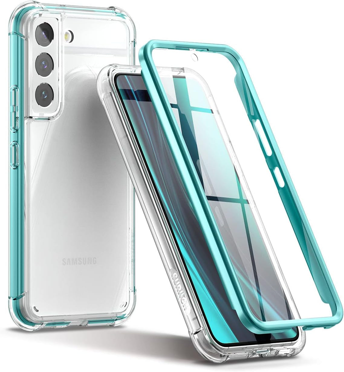 SURITCH for Samsung Galaxy S22+ plus Clear Case 6.6" (Only), [Built-In Screen Protector] Full Body Protective Hard Shell+Soft TPU Phone Case for Samsung S22 plus -(Black Edge)  SURITCH Green Edge  