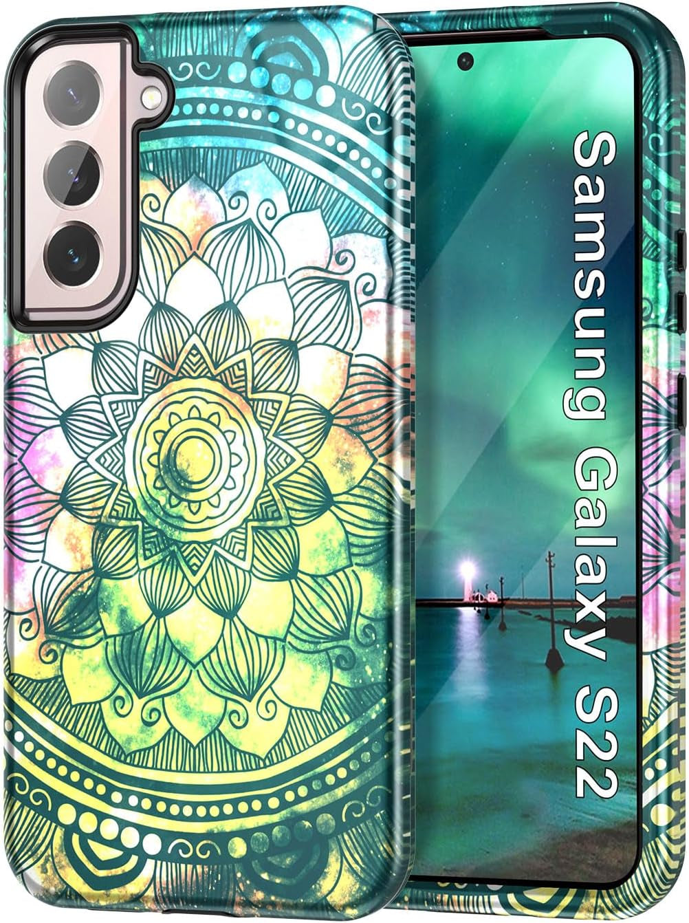 Btscase for Samsung Galaxy S22 5G Case,Marble Pattern 3 in 1 Heavy Duty Shockproof Full Body Rugged Hard Pc+Soft Silicone Drop Protective Women Girl Cover for Samsung Galaxy S22,Dreamland River/Purple  Btscase Mandala/Galaxy  