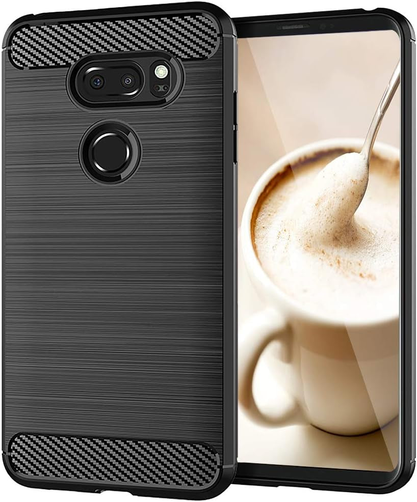 SNOSHO for LG V35 Case,Lg V30 Thinq Case,Slim Thin Silicone Soft Skin Flexible TPU Anti-Scratch Shockproof Carbon Fiber Protective Cases Cover for LG V30,Brushed Black  SNOSHO   