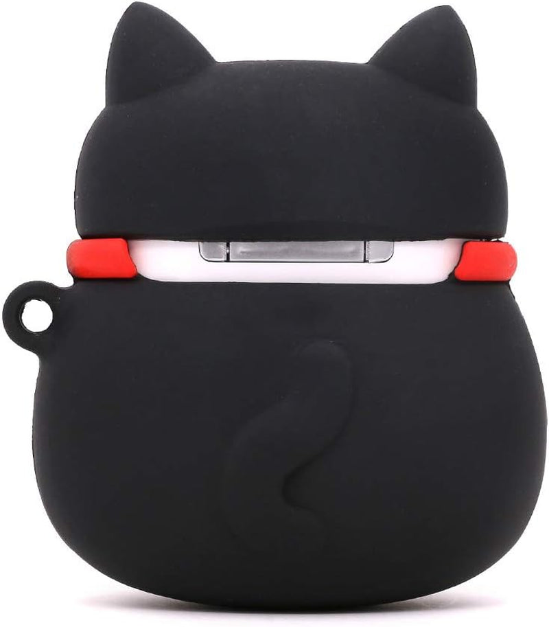 Yonocosta Cute Airpods Case, Airpods 2 Case, Fashion Funny 3D Cartoon Animals Black Lucky Cat Kitty Shaped Full Protection Shockproof Soft Silicone Charging Case Cover with Keychain for Airpods 1&2  Yonocosta Inc   