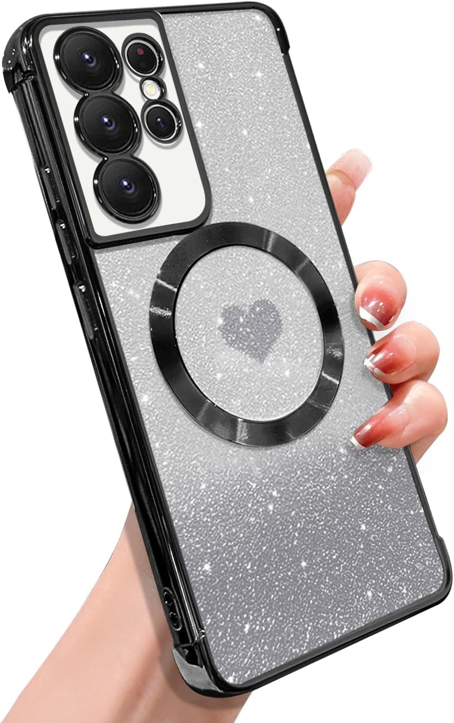 ZONRW for Samsung Galaxy S22 plus Case Magnetic,For Women Girl Soft Luxury Plating Bling Gradient Glitter Cute Heart Compatible with Magsafe,With Camera Lens Protection Clear Phone Cover 6.6”-Blue  ZONRW Black Samsung Galaxy S21 Ultra 