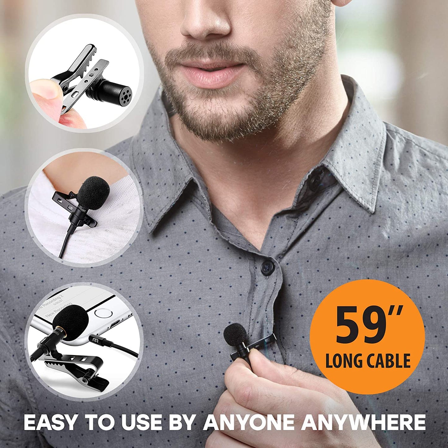Professional Wired Lavalier Lapel Clip on Microphone for Iphone and Android Smartphone or Camera Omnidirectional Tiny Shirt Mic for Recording with Clip-On Perfect for Vloggers and Bloggers  Miracle Sound   