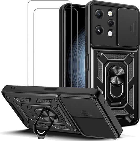 ZMONE Phone Case for Xiaomi Redmi 12 4G Case with Glass Screen Protector, [2 Pack] Built Slide Camera Protection Cover,Military Heavy Duty Full Body Protective Phone Case - Black  Chengmi   
