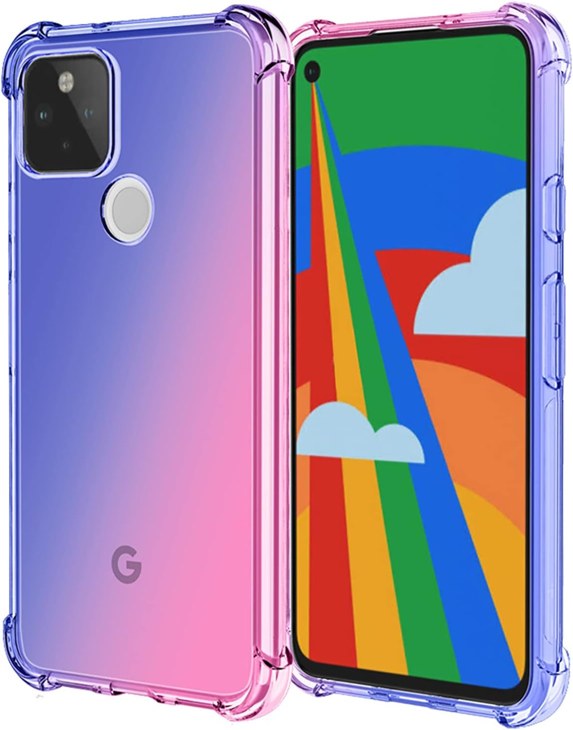 OEURVQO for Pixel 4A 5G Case Pixel 5 XL Case Clear Cute Gradient Colorful Slim Soft TPU Shockproof Bumper Anti-Scratch Protective Phone Cover for Google Pixel 4A 5G (Blue/Pink)  OEURVQO   
