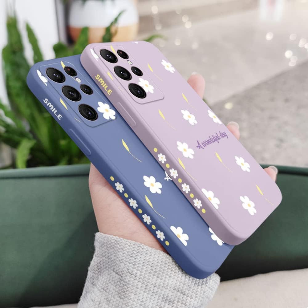 Sunswim Compatible with Galaxy S21 Ultra Case Cute Daisy Pattern Camera Lens Protection Shockproof TPU Bumper Liquid Silicone Protective Cover Phone Cases for Samsung Galaxy S21 Ultra 5G 6.8"-Black  Sunswim   