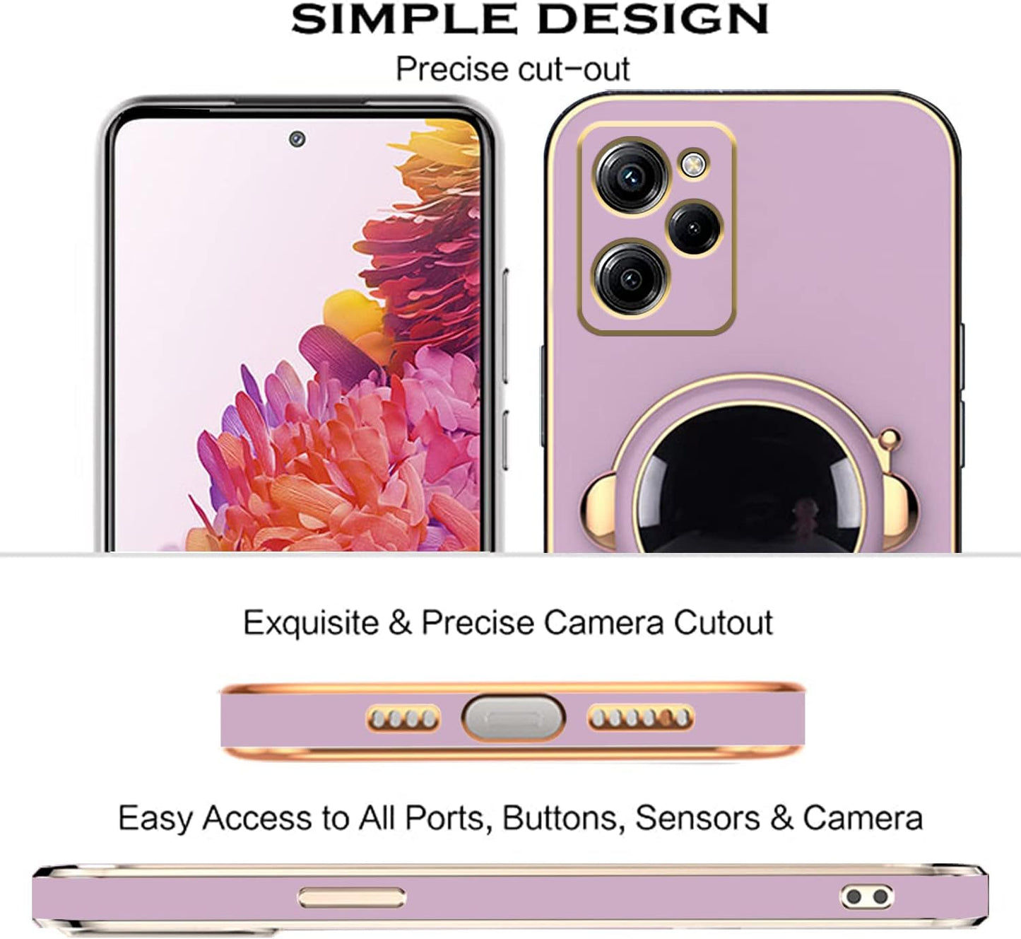 Compatible with Poco X5 Pro Case with Plating Creative Astronaut Cartoon Holder Pink, Xiaomi Poco X5 Pro Phone Case Silicone Shockproof Stand Soft TPU Protective Slim Cover (Purple)  Wousunly   