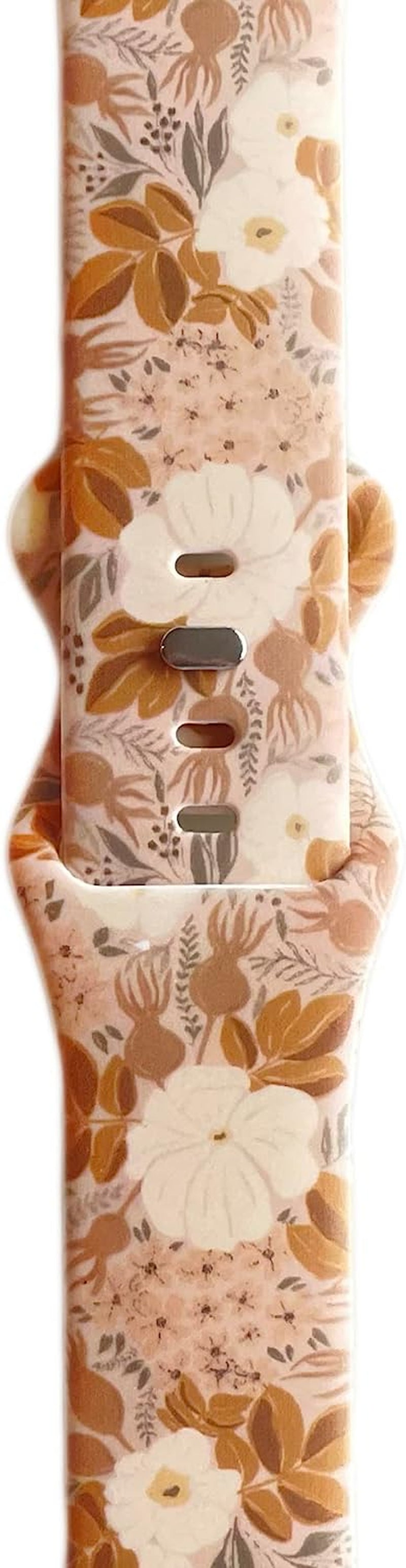 Flora Floral Forest Boho Brown Smart Watch Band for Apple Watch Series 1, 2, 3, 4, 5, 6, 7, 8, Model 38Mm/40Mm/41Mm/42Mm/44Mm/45Mm/49Mm, Active Sport Watch Band for Men and Women  Tweedle Dee Designs   