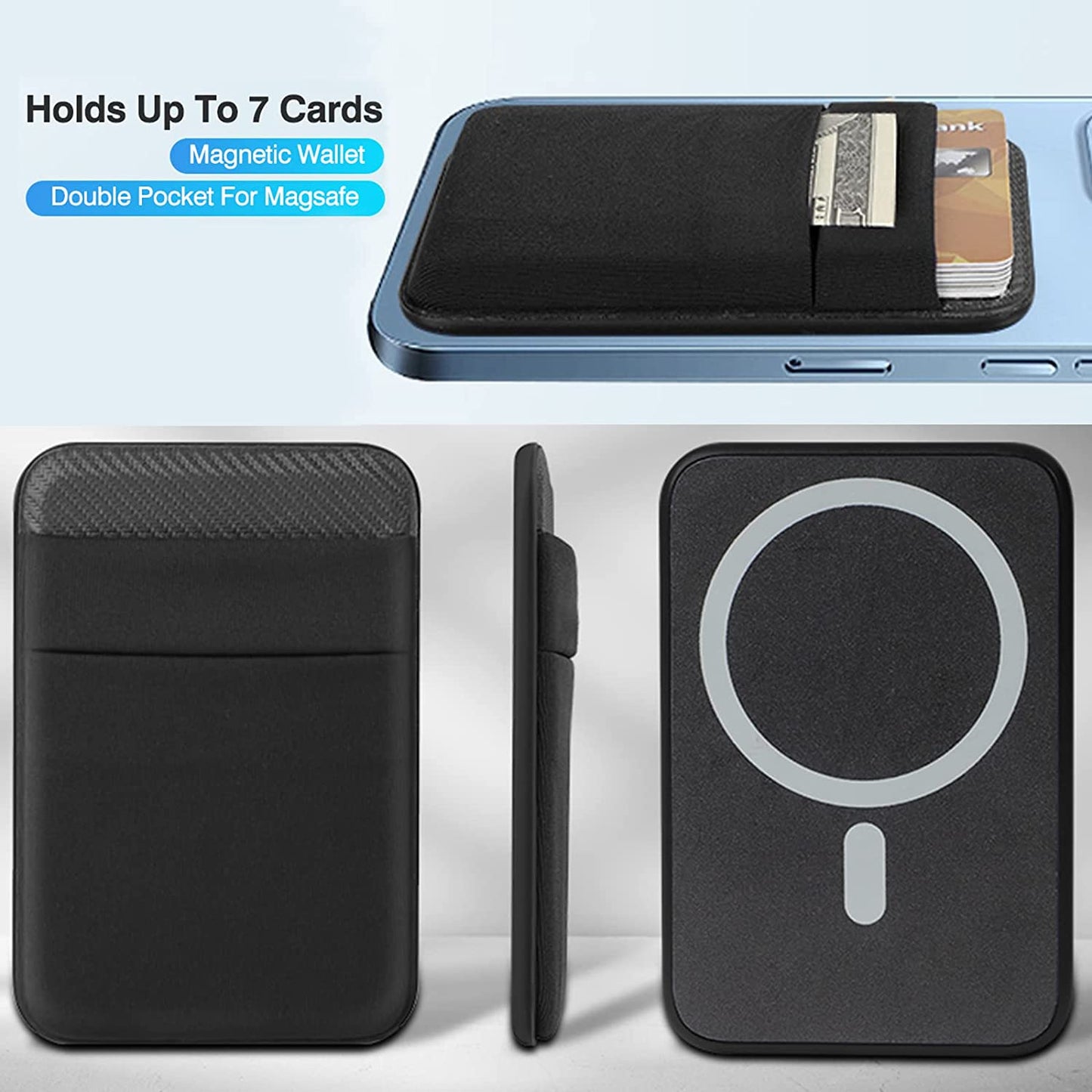 Magnetic Wallet Compatible with Magsafe, Lycra Phone Card Holder Double Layer Card Wallet Compatible with Iphone 14 Pro Max/14 Pro/14/13 Pro Max/13 Pro/13/12 Pro Max/12 Pro/12 (Dark Black)  WUOJI   