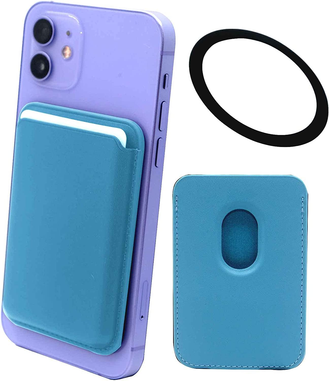 Meroqeel Magnetic Card Wallet Holder with Ring for Magsafe Iphone 14/13 / 12 Mini plus and Pro Max Series, Leather Mag Safe Cell Phone Case with Strong Magnet for Credit Card - Midnight Black  Meroqeel Sierra Blue  