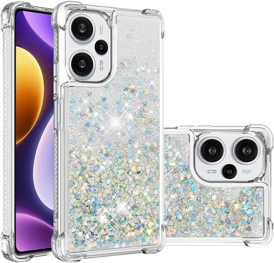 LEMAXELERS Case for Xiaomi Poco F5 5G, Bling Glitter Liquid Clear Case Floating Quicksand Shockproof Protective Sparkle Silicone Soft TPU Case for Xiaomi Poco F5 5G. YBL Love Rose  LEMAXELERS Love-2 Xiaomi Poco F5 5G 