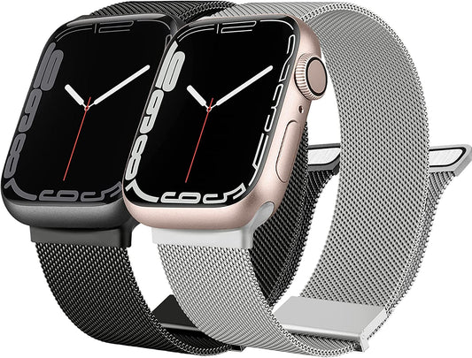 [2 PACK] Metal Stainless Steel Bands Compatible with Apple Watch Bands Series 8 7 6 5 4 3 2 1 SE 41Mm 40Mm 38Mm 42Mm 44Mm 45Mm, Mesh Loop Magnetic Milanese Strap for Iwatch Bands Women Men  Amzpas   