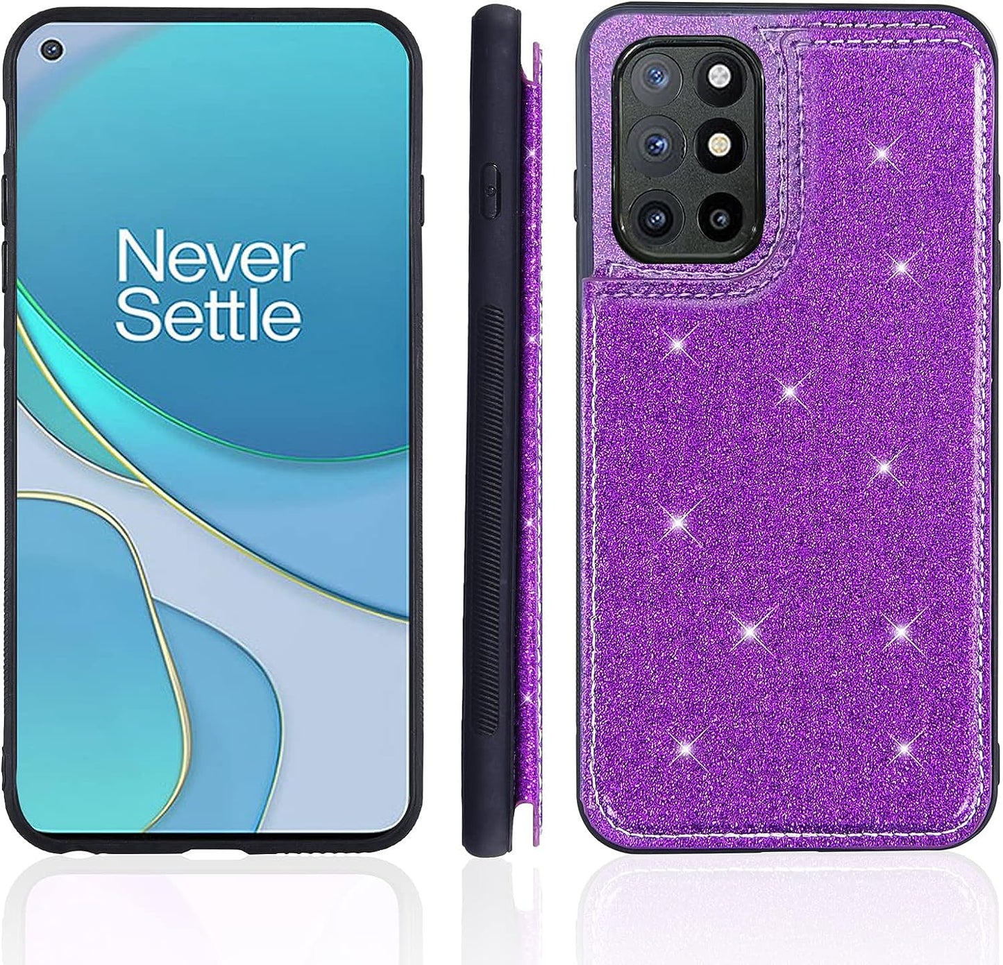 Asuwish Phone Case for Oneplus 8T Oneplus8T plus 9R 5G Wallet Cover with Screen Protector and Card Holder Bling Glitter Cell One Plus8T5G on + 1 plus 8Tplus 1Plus 8T+ One+ T8 1+ 1+8T Pro G5 Purple  Asuwish   