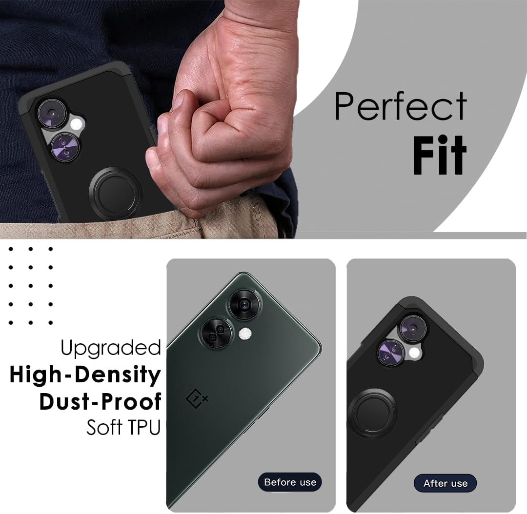 Hrwireless Compatible for Oneplus Nord N30 5G [Ring Stand] Case Cover [360 Rotation] with [HD Tempered Glass Screen Protector] Tough Hybrid [Shockproof] Original Minimalistic Design for Protection  HRWireless   