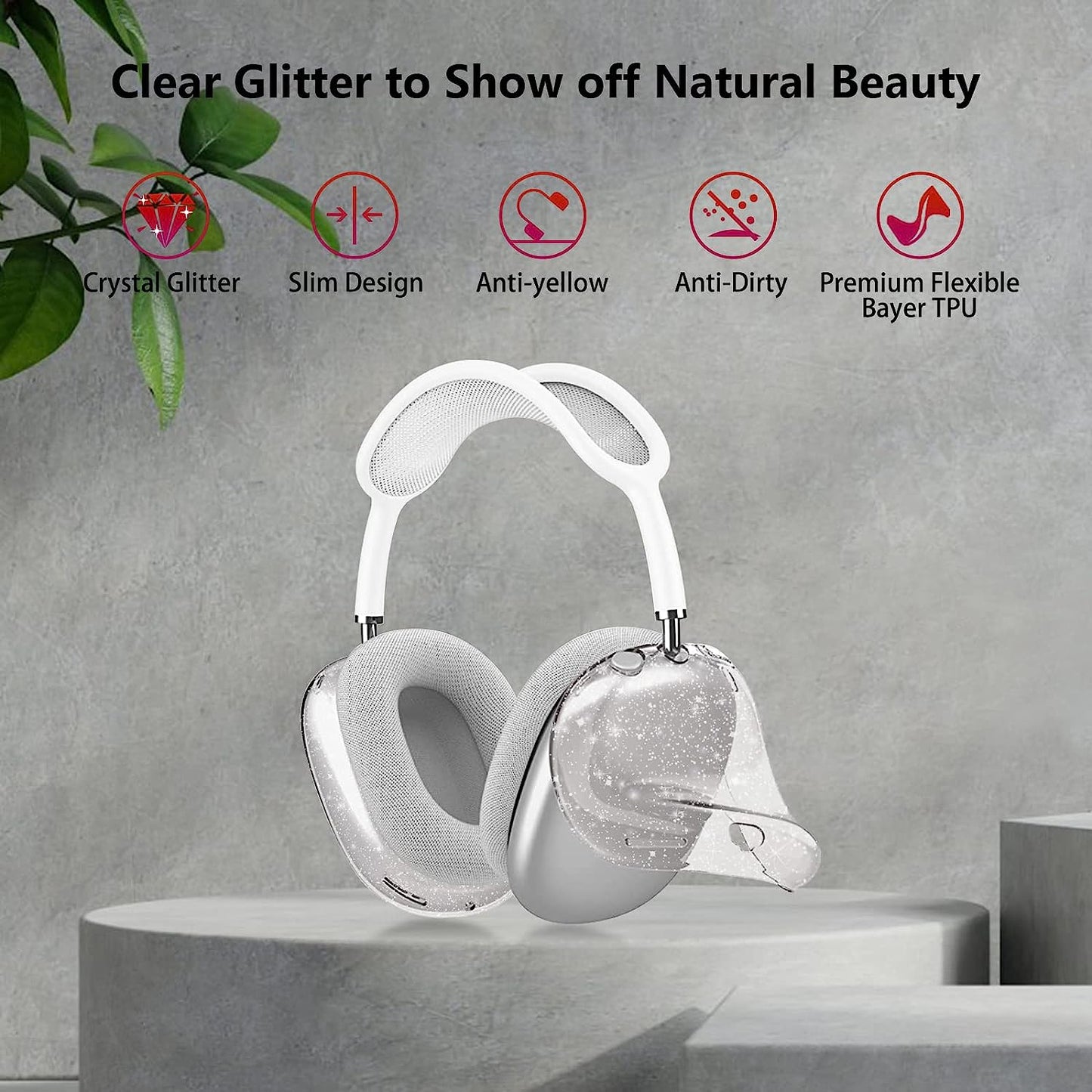 Aircawin for Airpods Max Case Clear Glitter,Soft TPU Clear Case for Airpods Max Case Cover,Shockproof Anti-Scratch Protective Case No-Yellowing Transparent Accessories for Airpod Max Headphone-Glitter  Aircawin   