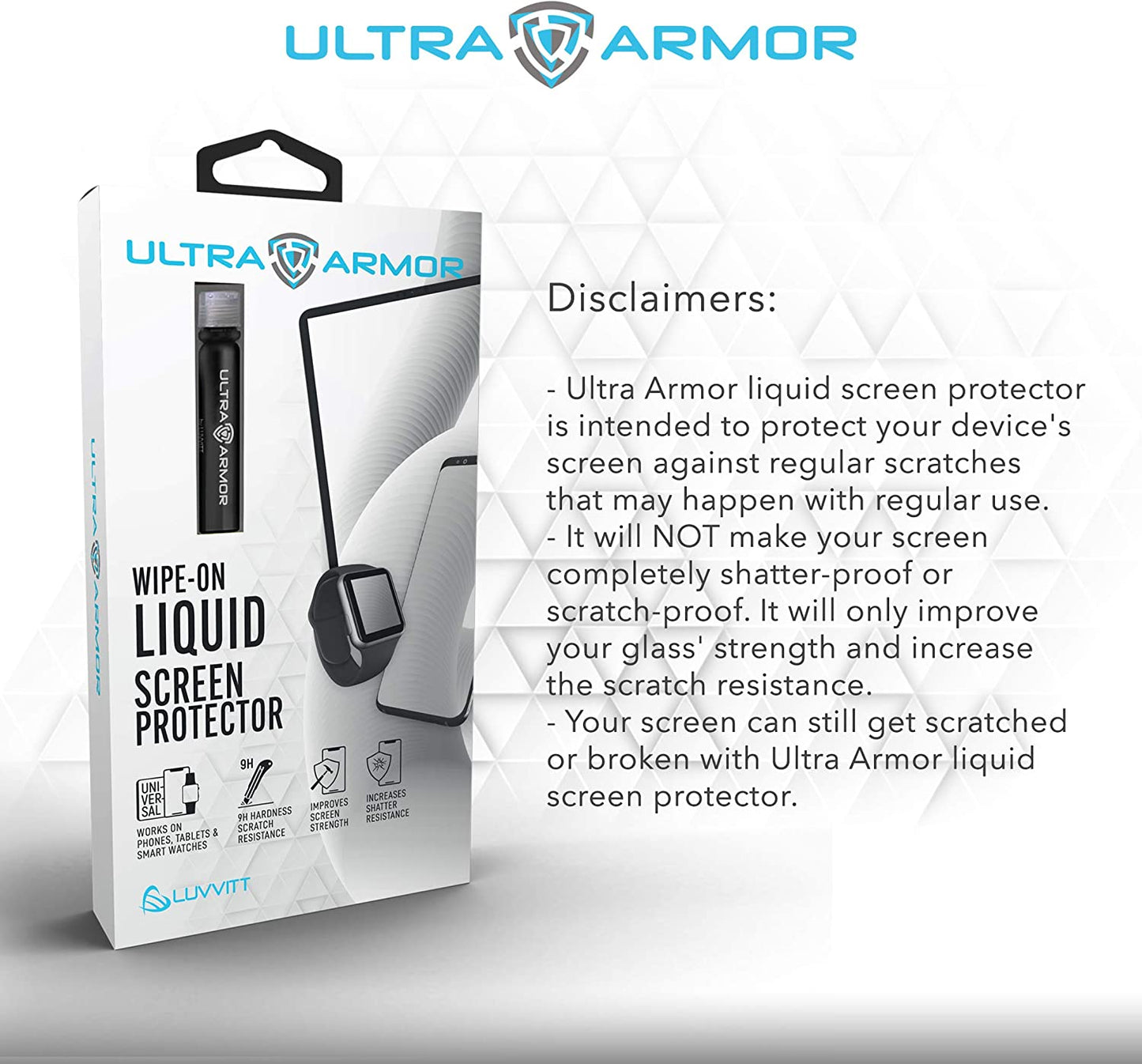 Ultra Armor Liquid Glass Screen Protector for All Smartphones Tablets and Watches Wipe on Scratch and Crack Resistant Nano Protection for up to 4 Devices - Bottle  ULTRA ARMOR   
