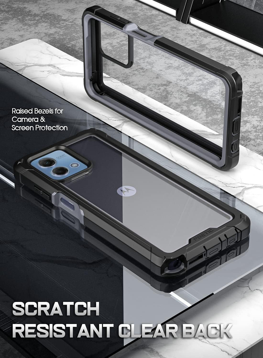 Poetic Guardian Case for Motorola Moto G Stylus 4G 2023 6.5 Inch [Not Fit 5G Version], [20 FT Mil-Grade Drop Tested], Full-Body Hybrid Shockproof Cover with Built-In Screen Protector, Black/Clear  Poetic   