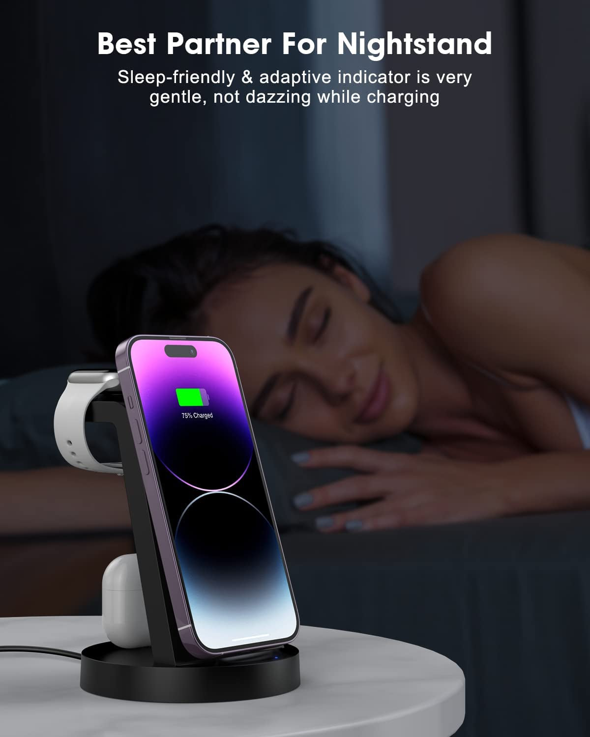 Wireless Charging Station, 3 in 1 Wireless Charger for Iphone 14/13/12/11/Pro/Max/Se/Xs/Xr/X/8 Plus/8, Fast Wireless Charging Stand Dock for Apple Watch Series & Airpods(With Adapter)  shenzhenshijinzhizhuokejiyouxiangongsi   