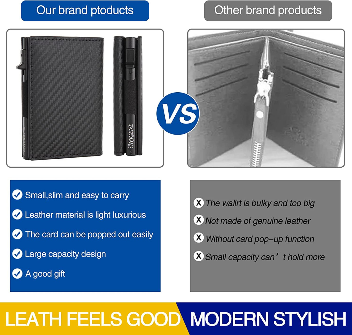 CHJGLNL Genuine Leather Slim Wallet for Men, Pop up Wallet RFID Blocking Money Credit Card Holder Minimalist Smart Wallet Ideal for Men'S Gift  CHJGLNL   