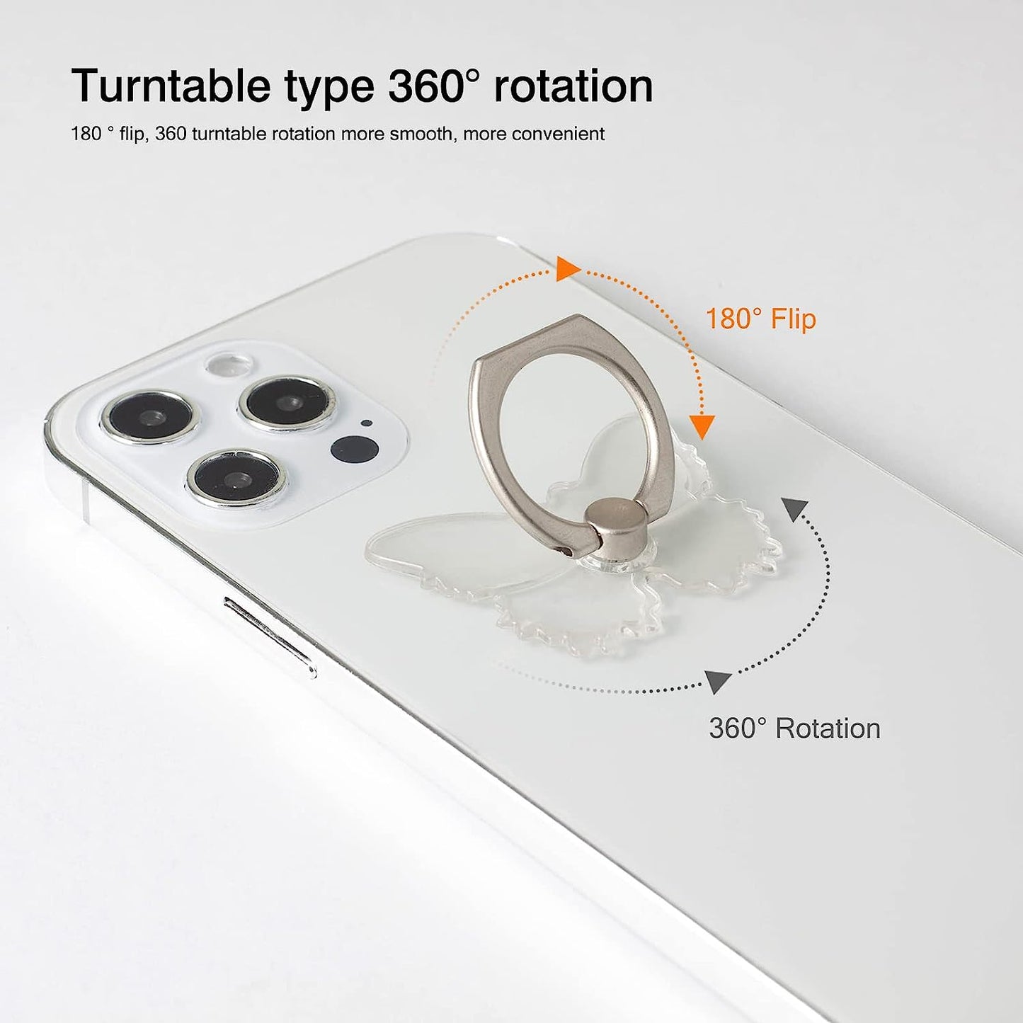 [2 Pack] Transparent Butterfly Finger Ring Cell Phone Ring Holder Stand,360 Degree Rotation and 180 Degree Adjustable Finger Ring Kickstand with Polished Electroplated Phone Grip  Wansurs   