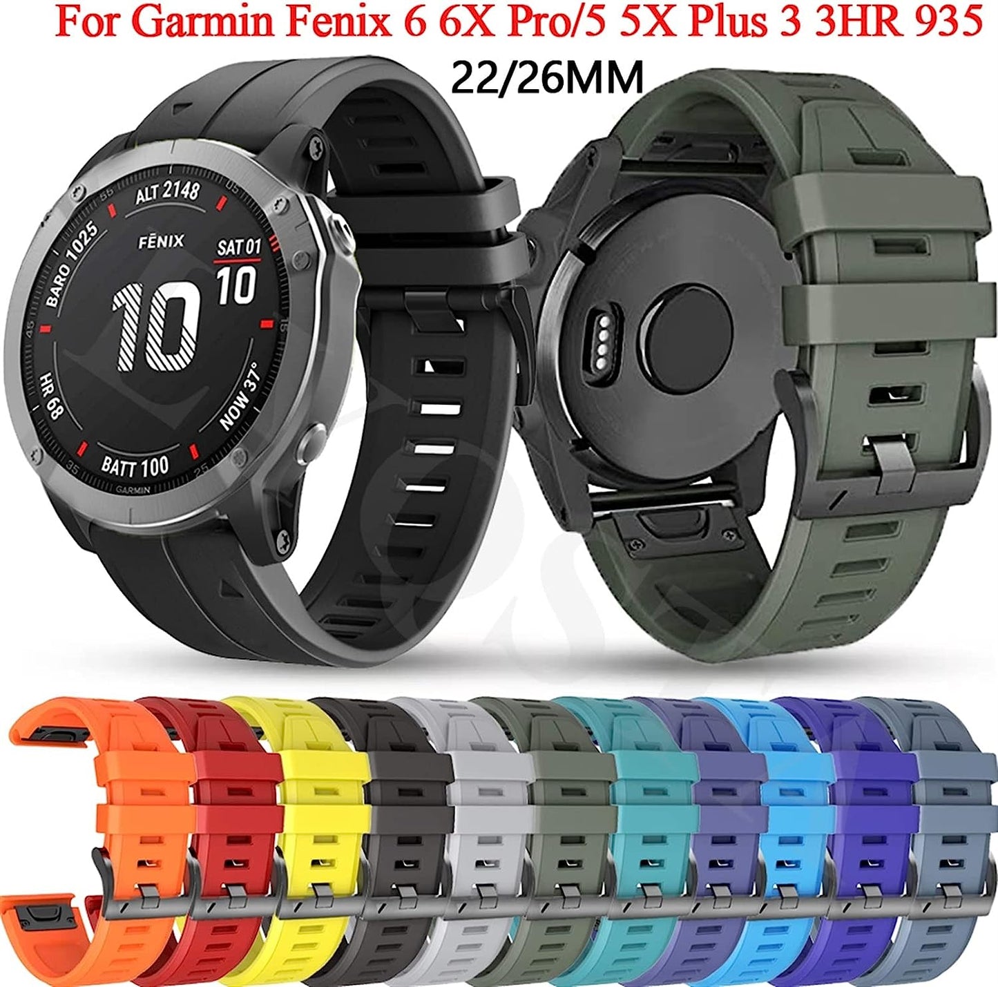 PURYN 26 22Mm Silicone Smart Watch Band for Garmin Fenix 7 7X 6 6X 6Xpro 5X plus 935 3HR Quick Release Easy Fit Straps Bracelet Correa  PURYN   