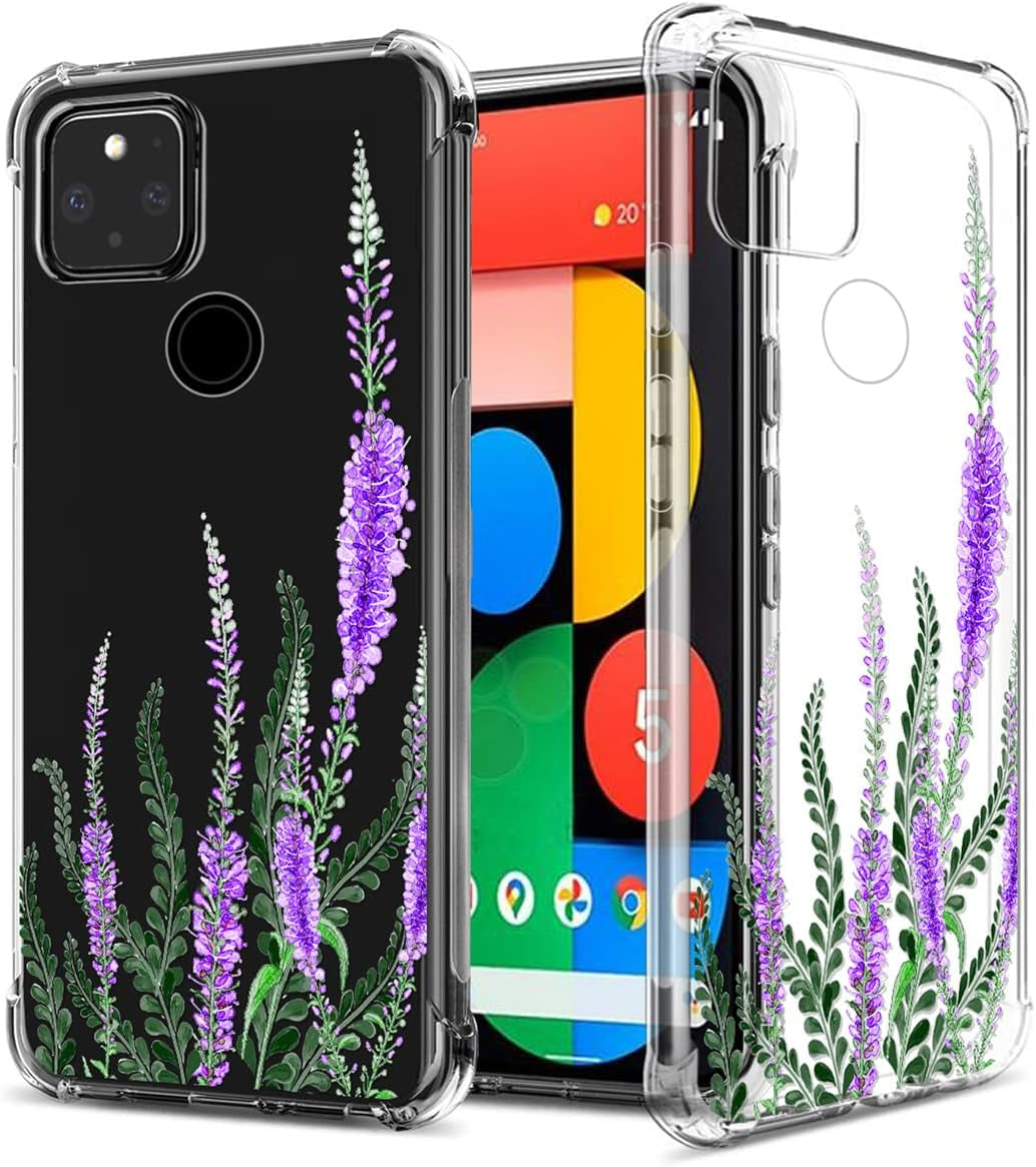 GREATRULY Floral Clear Case for Pixel 5 for Women/Girls,Pretty Phone Case for Google Pixel 5 (2020),Flower Design Slim Soft Transparent Drop Proof TPU Bumper Cushion Silicone Cover Shell,Fl-S  GREATRULY Fl-21 Clear Only For Google Pixel 5 