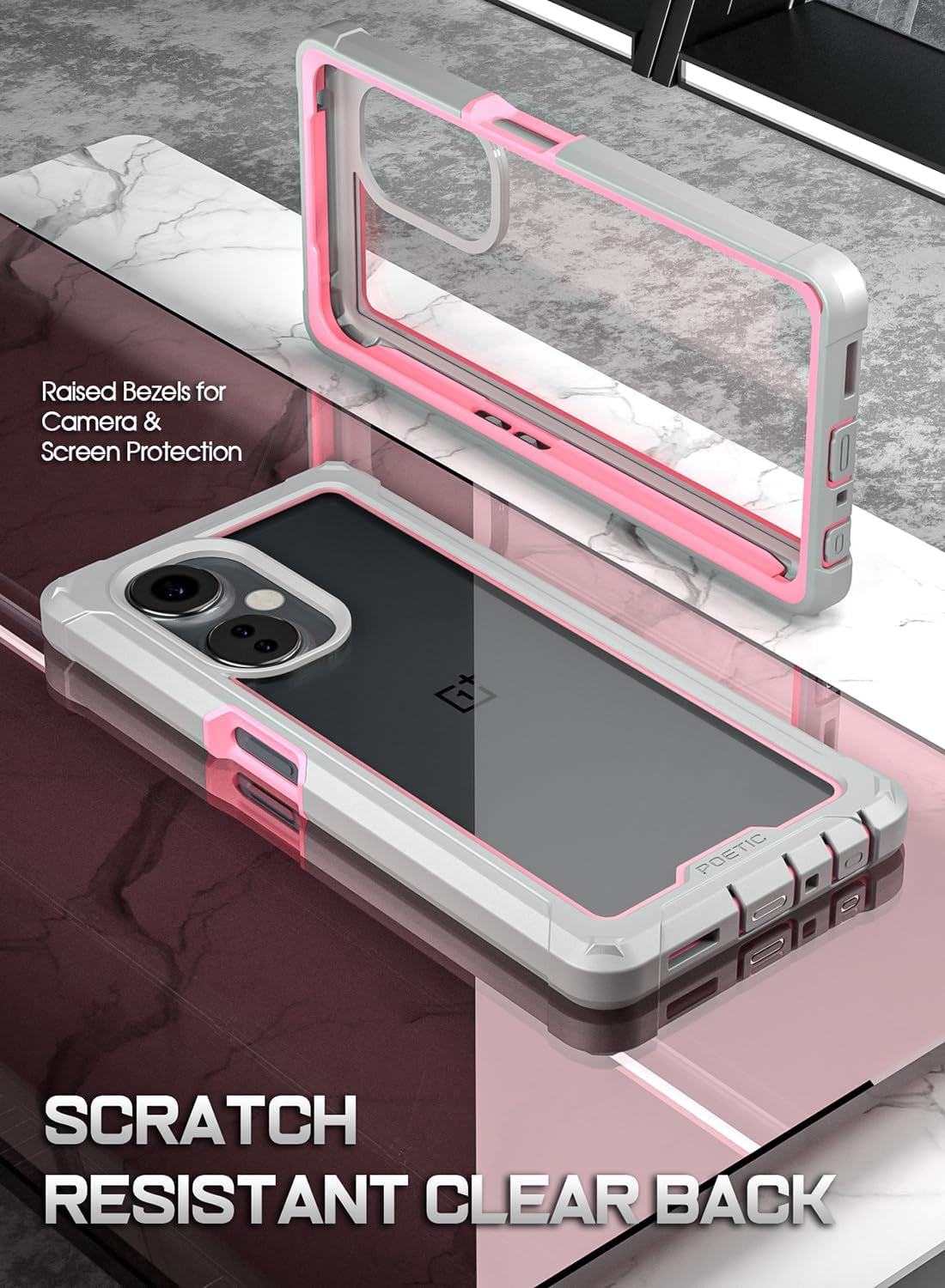 Poetic Guardian Case Designed for Oneplus Nord N30 5G, [20FT Mil-Grade Drop Tested], Full Body Hybrid Shockproof Bumper Cover with Built-In Screen Protector, Pink/Clear  Poetic   