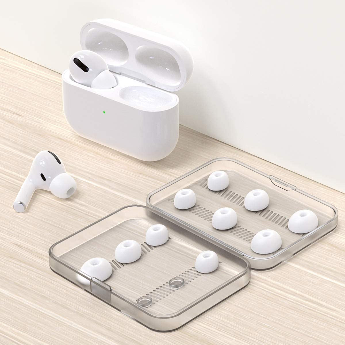 12 Pieces Replacement Ear Tips for Airpods Pro Accessory Silicone Ear Buds Tips with Noise Reduction Hole Airpods Pro Ear Tips with Portable Storage Box and Fit in the Charging Case (S/M/L, White)  MEEAJA   